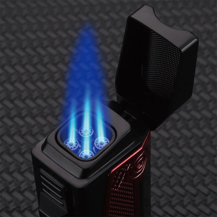 Briquet portable à quatre flammes, rechargeable au butane, quatre brûleurs