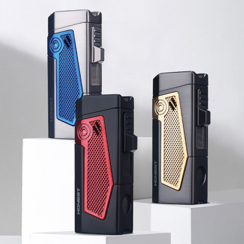 Briquet portable à quatre flammes, rechargeable au butane, quatre brûleurs