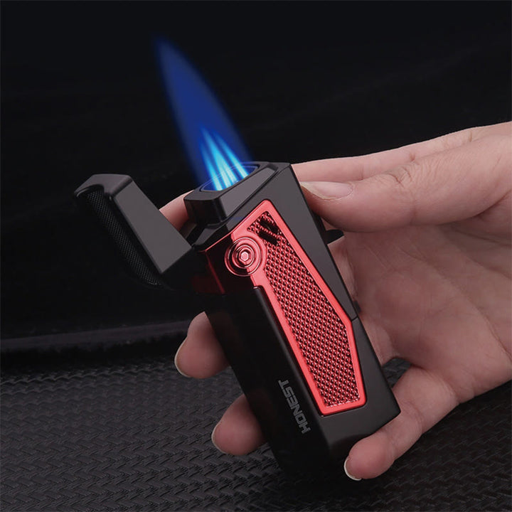 Briquet portable à quatre flammes, rechargeable au butane, quatre brûleurs