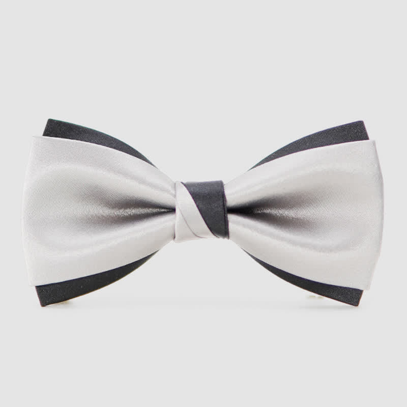 Nœud papillon double épaisseur noir et argent moderne pour homme