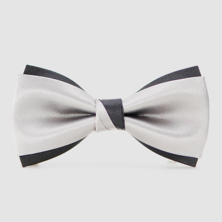 Nœud papillon double épaisseur noir et argent moderne pour homme