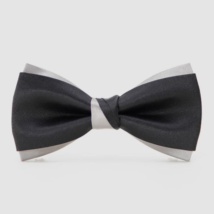 Nœud papillon double épaisseur noir et argent moderne pour homme
