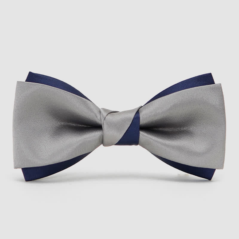 Noeud papillon double épaisseur bleu marine et argent pour homme