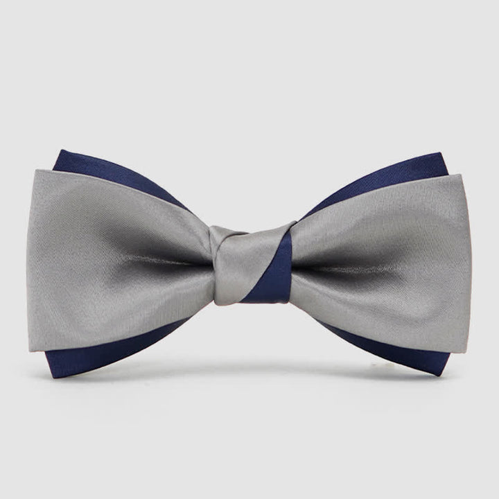 Noeud papillon double épaisseur bleu marine et argent pour homme