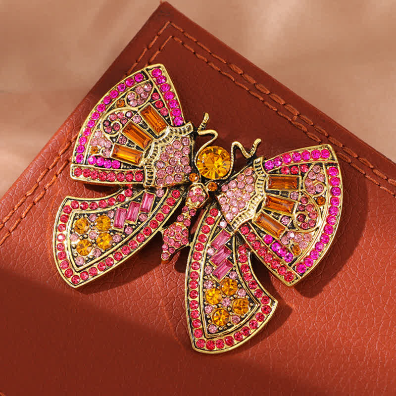 Broche papillon pour femme avec strass en cristal