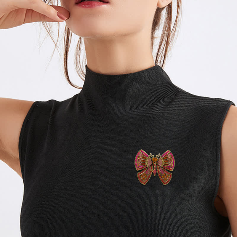 Broche papillon pour femme avec strass en cristal