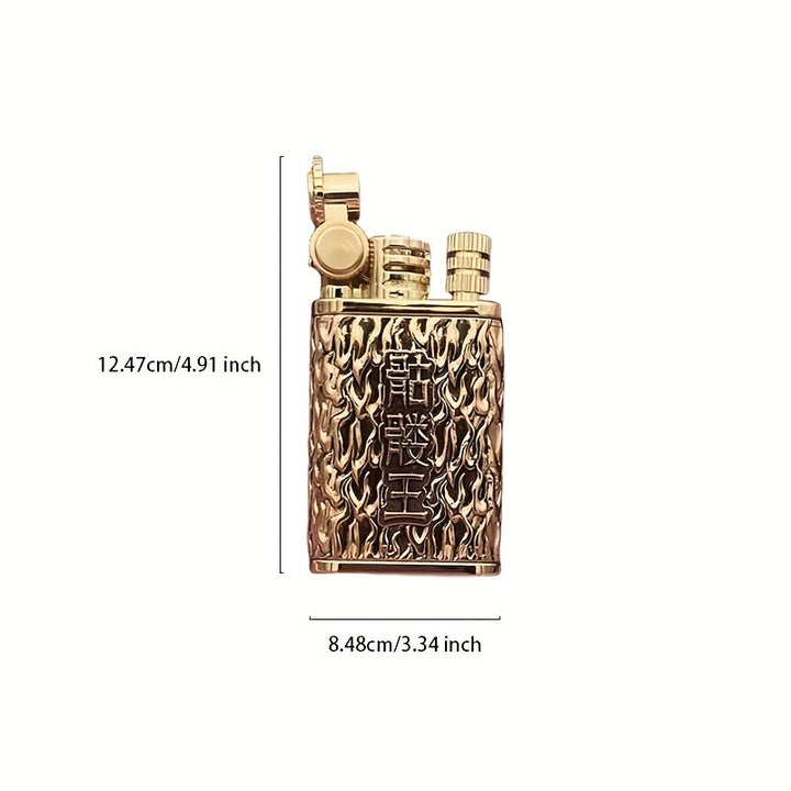 Briquet à kérosène 2 en 1 à allumette permanente, avec roue en pierre et motif tête de mort gravé