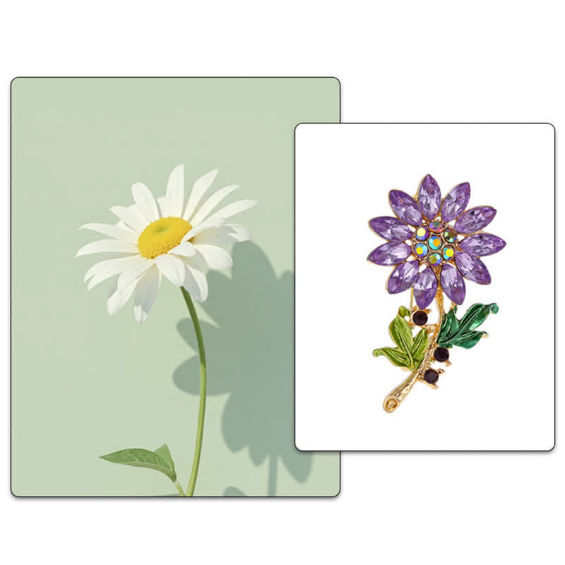 Broche tournesol violette en strass pour femme