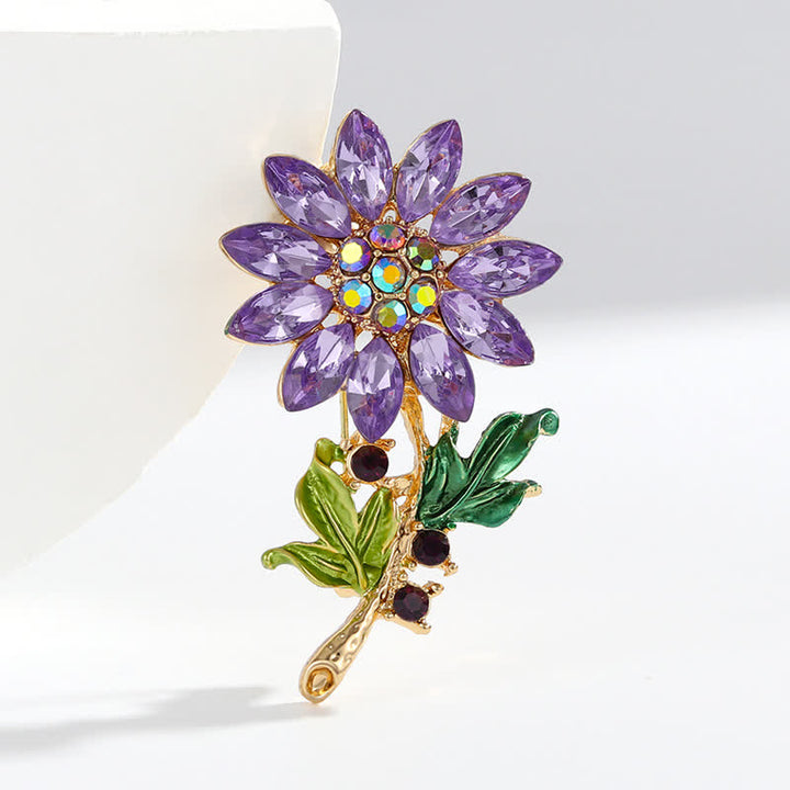 Broche tournesol violette en strass pour femme