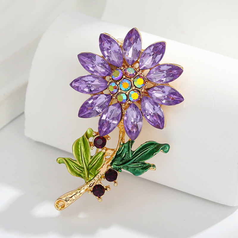 Broche tournesol violette en strass pour femme