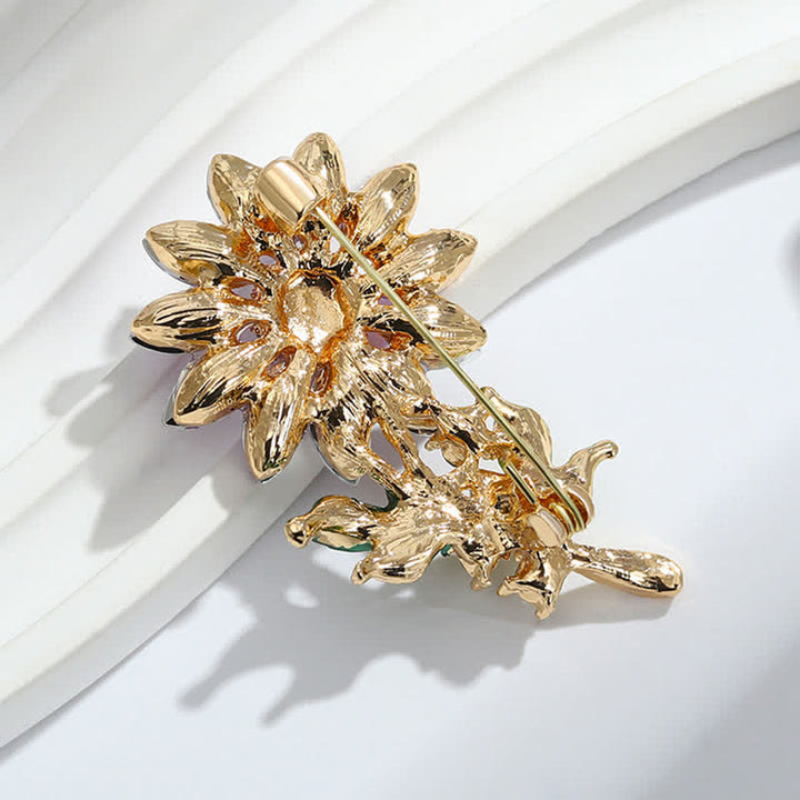 Broche tournesol violette en strass pour femme