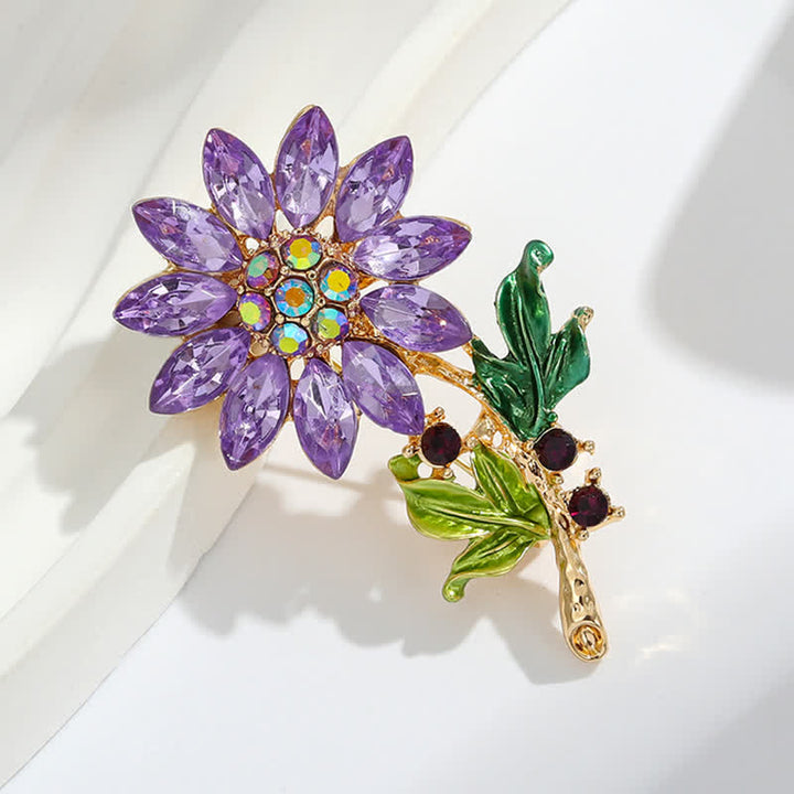 Broche tournesol violette en strass pour femme