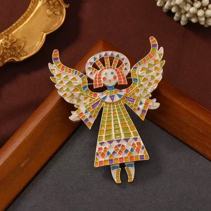 Jolie broche ange en émail coloré pour femme
