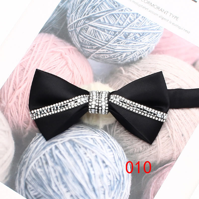 Nœud papillon à bretelles réglables en satin de soie à paillettes et diamants