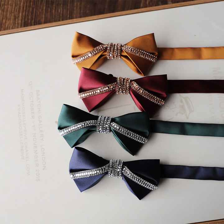 Nœud papillon à bretelles réglables en satin de soie à paillettes et diamants