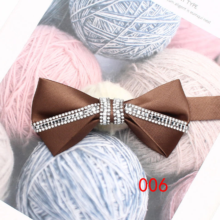 Nœud papillon à bretelles réglables en satin de soie à paillettes et diamants