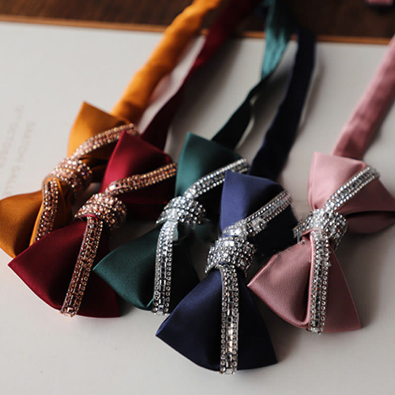 Nœud papillon à bretelles réglables en satin de soie à paillettes et diamants