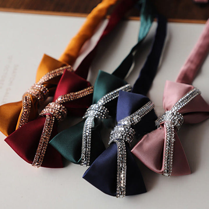 Nœud papillon à bretelles réglables en satin de soie à paillettes et diamants
