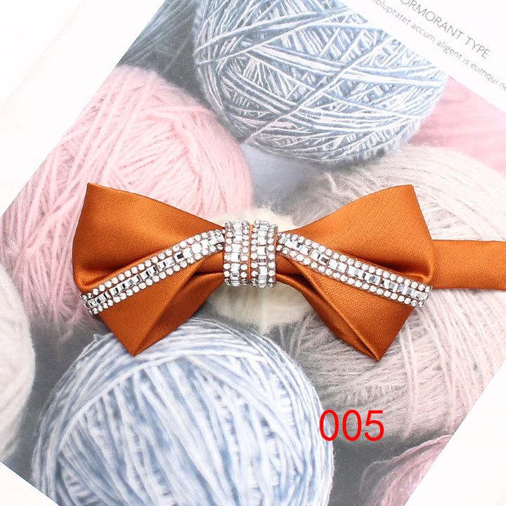 Nœud papillon à bretelles réglables en satin de soie à paillettes et diamants