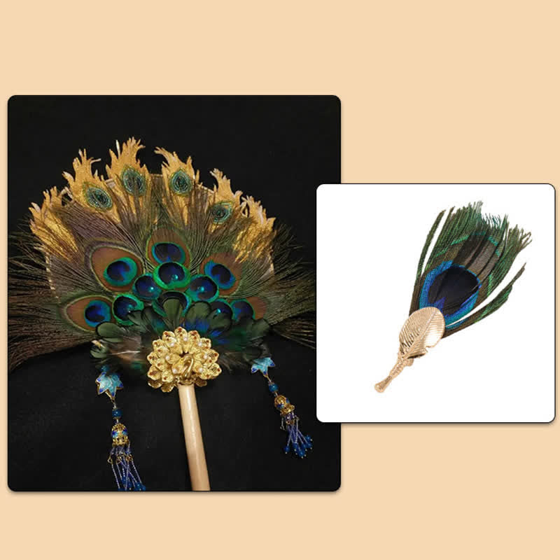 Broche unisexe en plumes artificielles bleu-vert en œil de paon