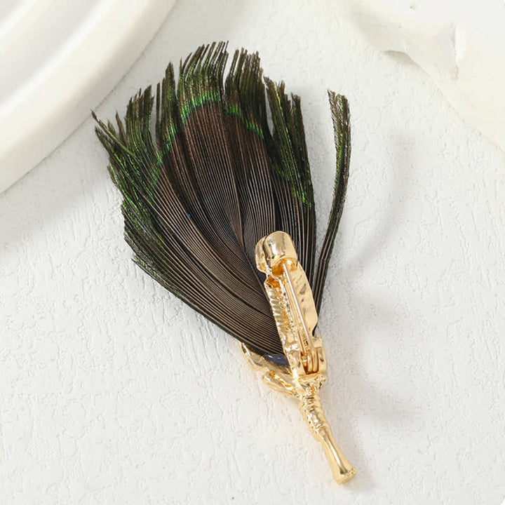 Broche unisexe en plumes artificielles bleu-vert en œil de paon