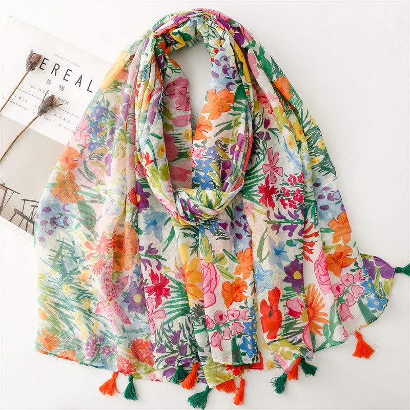 Écharpe fine et légère à imprimé floral coloré pour femme - Fleur colorée - image 0