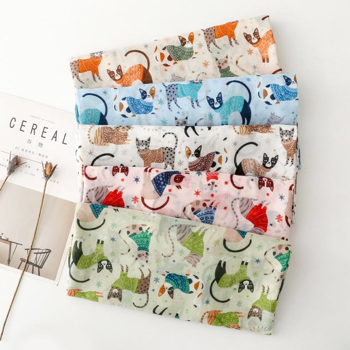 Écharpe fine et légère à imprimé chat et chaton pour femme - image 1