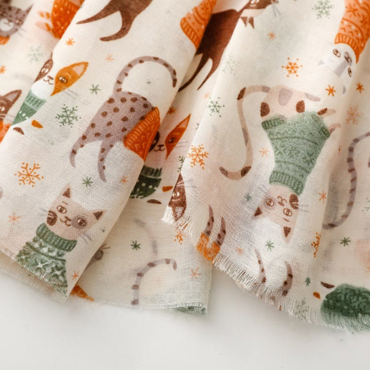 Écharpe fine et légère à imprimé chat et chaton pour femme - image 6