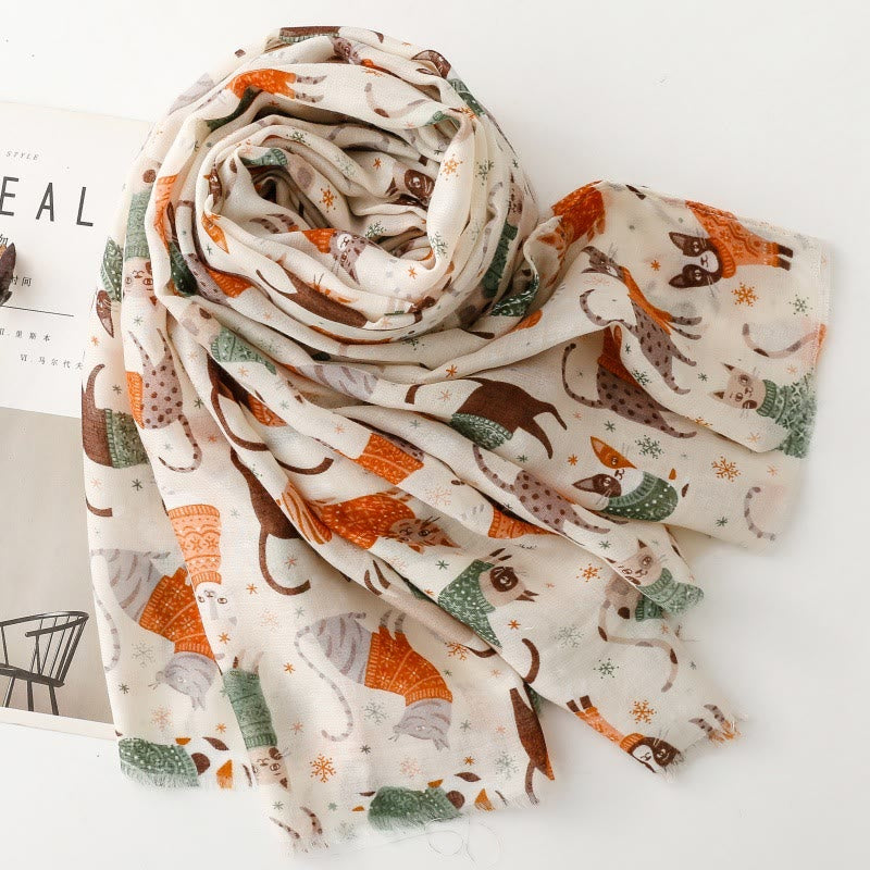 Écharpe fine et légère à imprimé chat et chaton pour femme - image 2