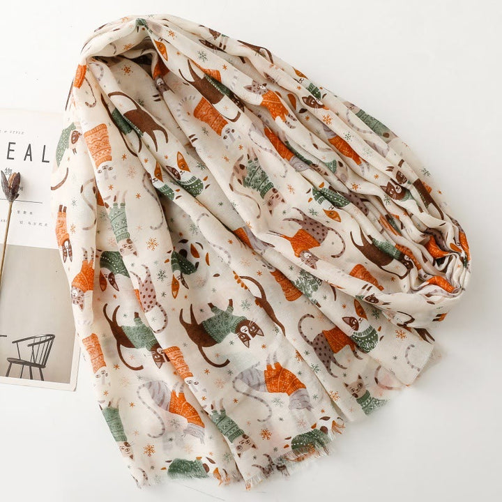 Écharpe fine et légère à imprimé chat et chaton pour femme - image 3