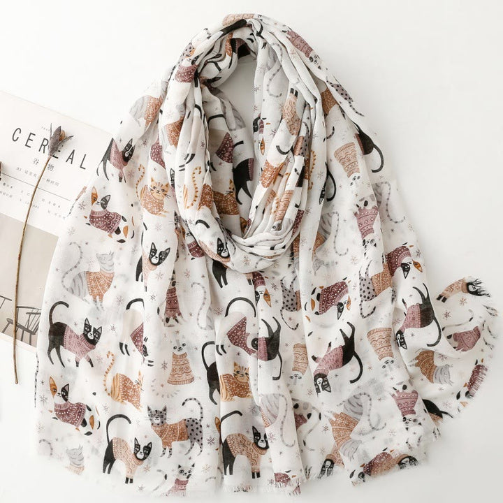 Écharpe fine et légère à imprimé chat et chaton pour femme - Gris - image 7