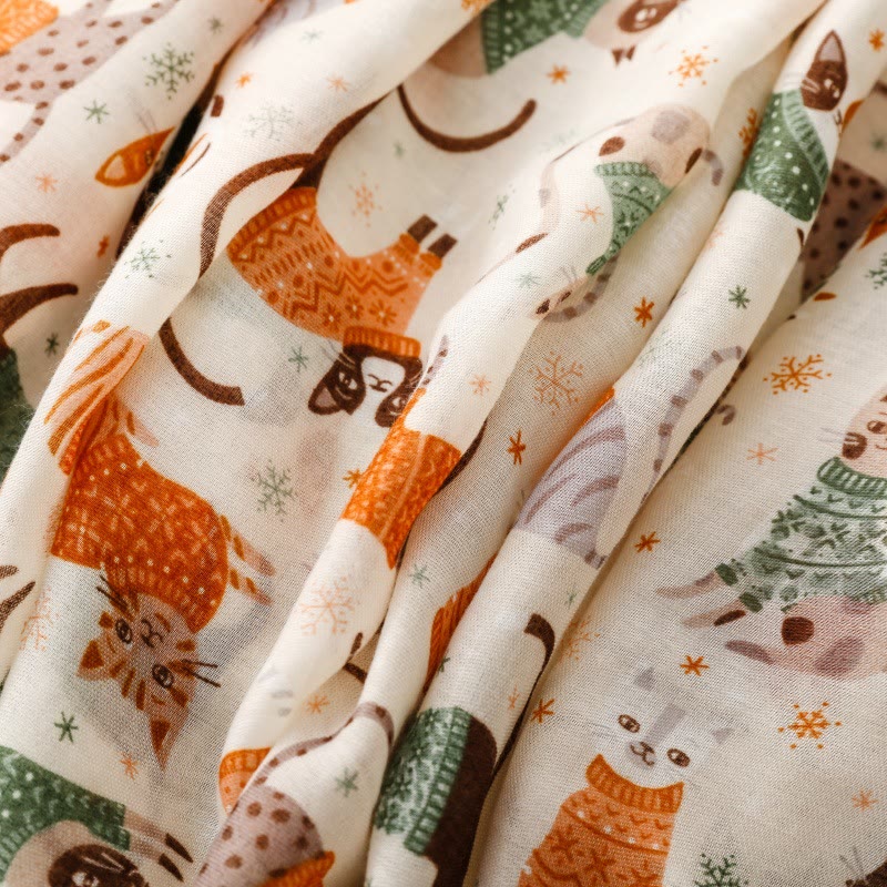 Écharpe fine et légère à imprimé chat et chaton pour femme - image 5