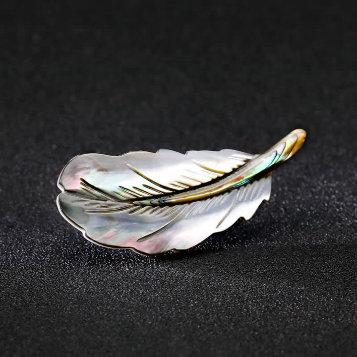 Broche unisexe en forme de plume en coquillage d'ormeau naturel