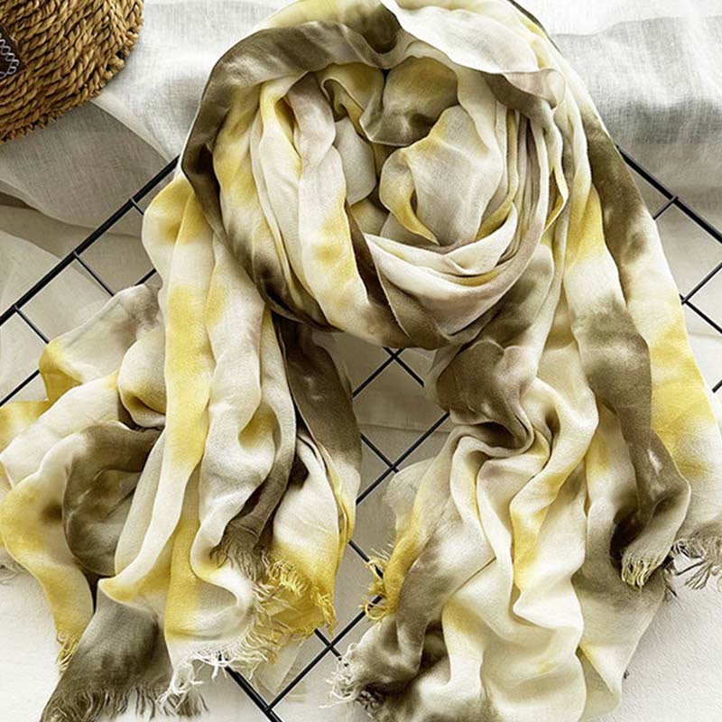 Écharpe fine et légère à imprimé tie-dye pour femme - Vert foncé Jaune - image 0