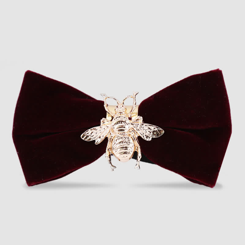 Nœud papillon en velours pour homme avec motif d'abeilles et d'insectes