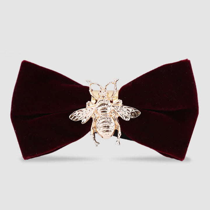 Nœud papillon en velours pour homme avec motif d'abeilles et d'insectes