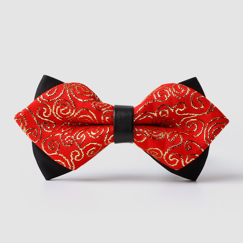 Nœud papillon pointu à motif cachemire doré pour homme - Rouge brique - image 18
