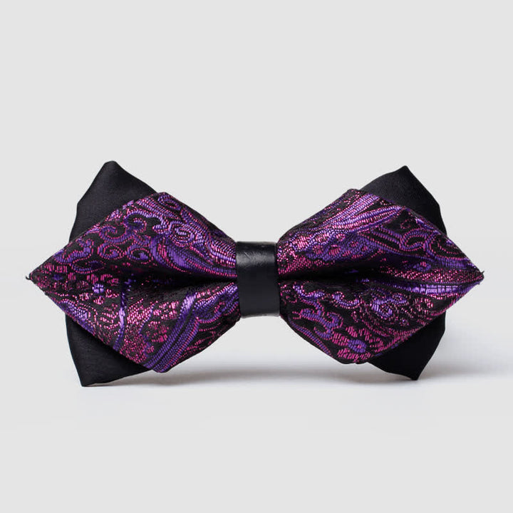 Nœud papillon pointu à motif cachemire doré pour homme - Violet foncé - image 11