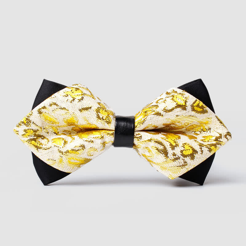Nœud papillon pointu à motif cachemire doré pour homme - Jaune - image 0