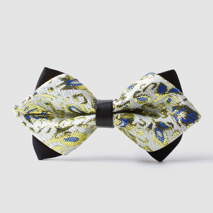 Nœud papillon pointu à motif cachemire doré pour homme - Bleu - image 5