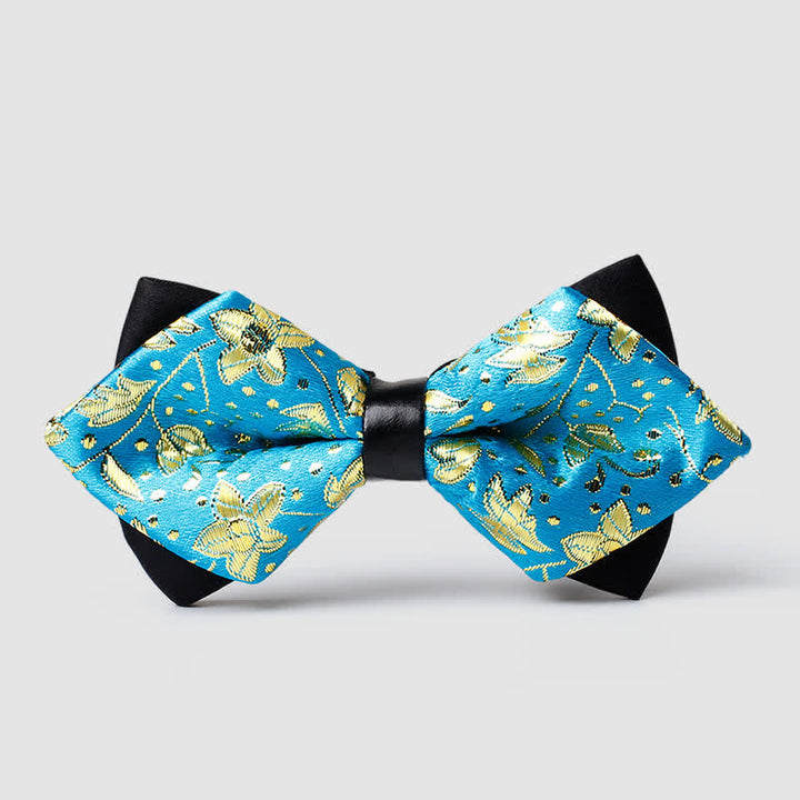 Nœud papillon pointu à motif cachemire doré pour homme - Bleu ciel - image 9
