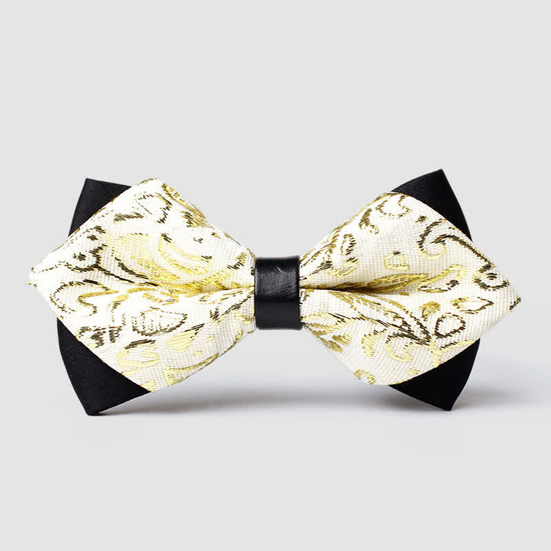 Nœud papillon pointu à motif cachemire doré pour homme - Ivoire - image 15