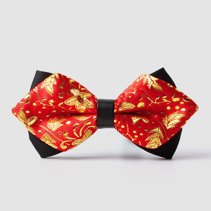 Nœud papillon pointu à motif cachemire doré pour homme - Rouge - image 7