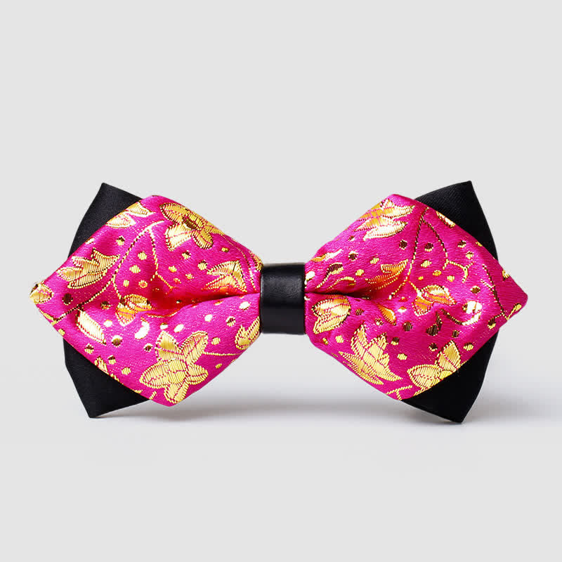 Nœud papillon pointu à motif cachemire doré pour homme - Rose profond - image 8