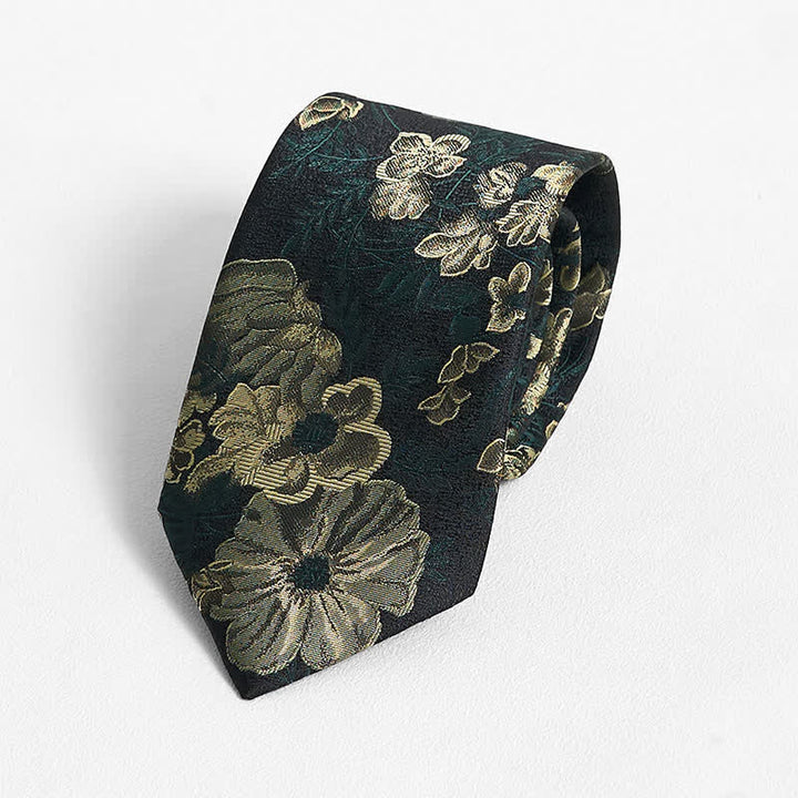 Cravate à fleurs vertes pour homme avec forêt de pins 
