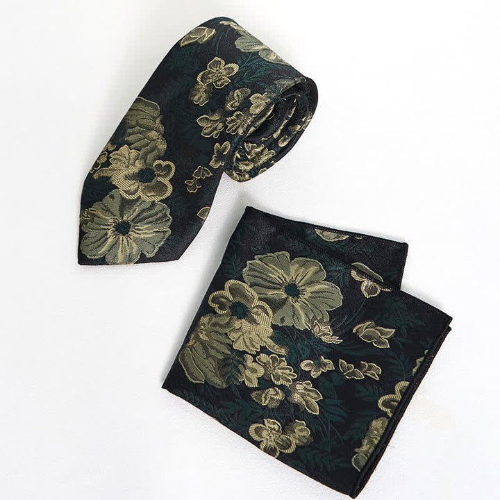 Pochette de costume à motif floral vert forêt de pins pour homme - Cravate + Pochette - image 5