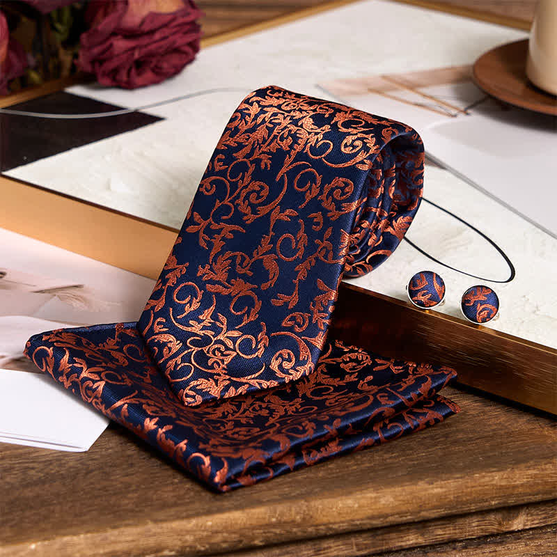 Ensemble de 3 cravates pour hommes en vigne orange et bleu marine