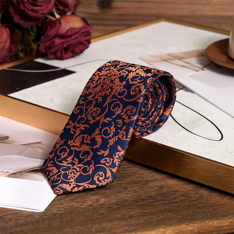 Ensemble de 3 cravates pour hommes en vigne orange et bleu marine