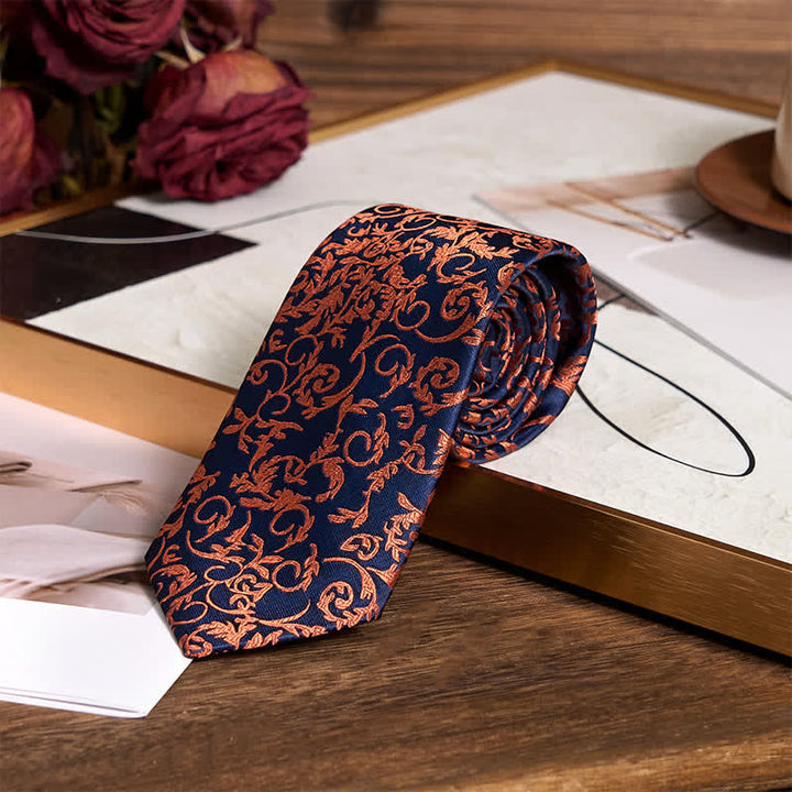 Ensemble de 3 cravates pour hommes en vigne orange et bleu marine