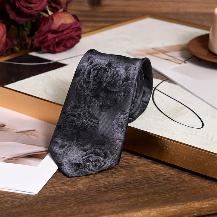Pochette de costume classique à motif pivoine noire pour homme